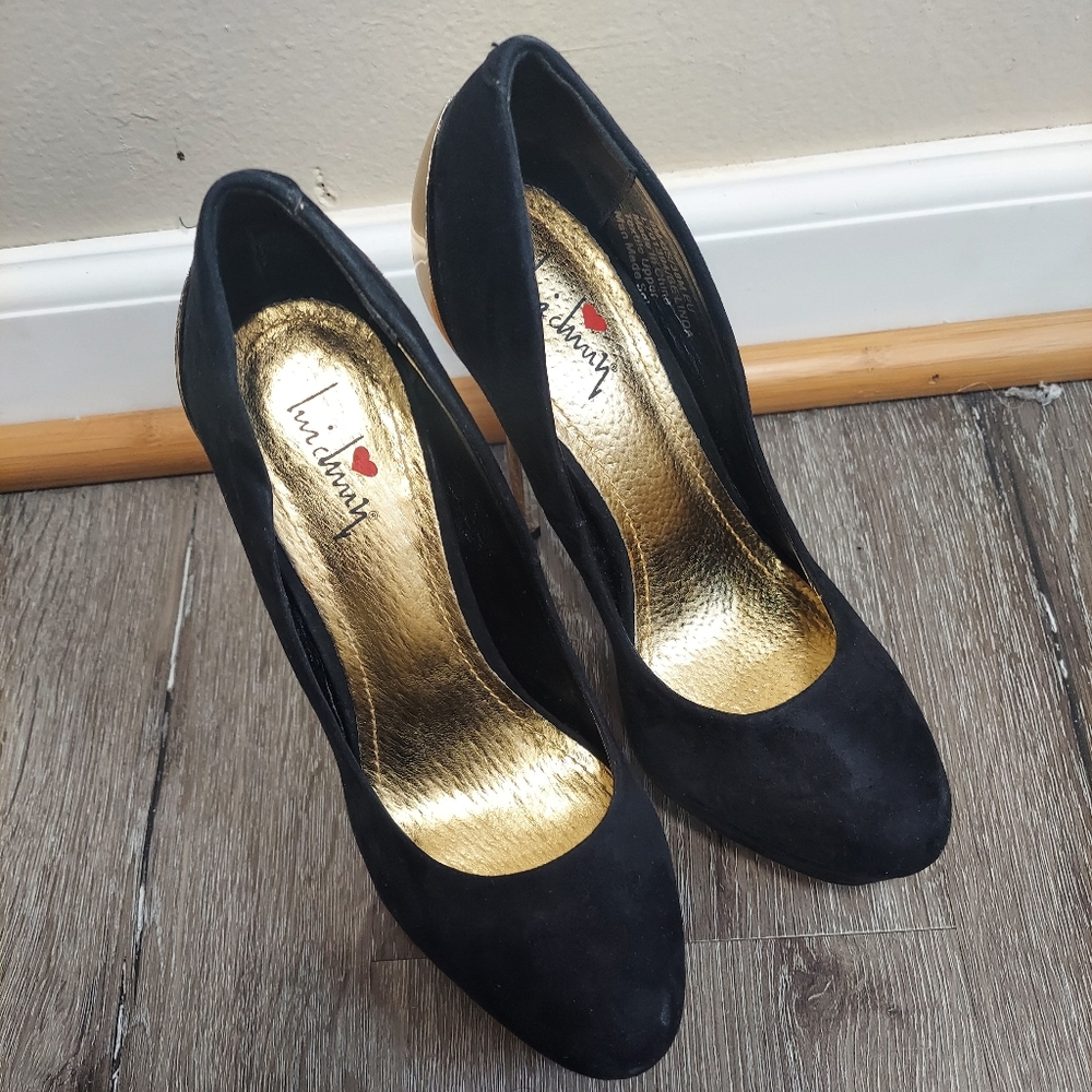 Black & Gold Womens Heels - Size 8